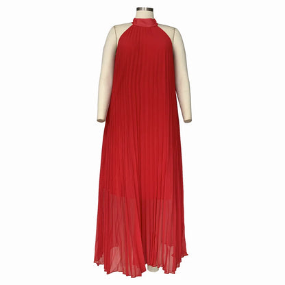 Exquisite Plus Size Women's Elegant A-Line Halter Sleeveless Maxi Dress, perfect for evening parties and formal events.
