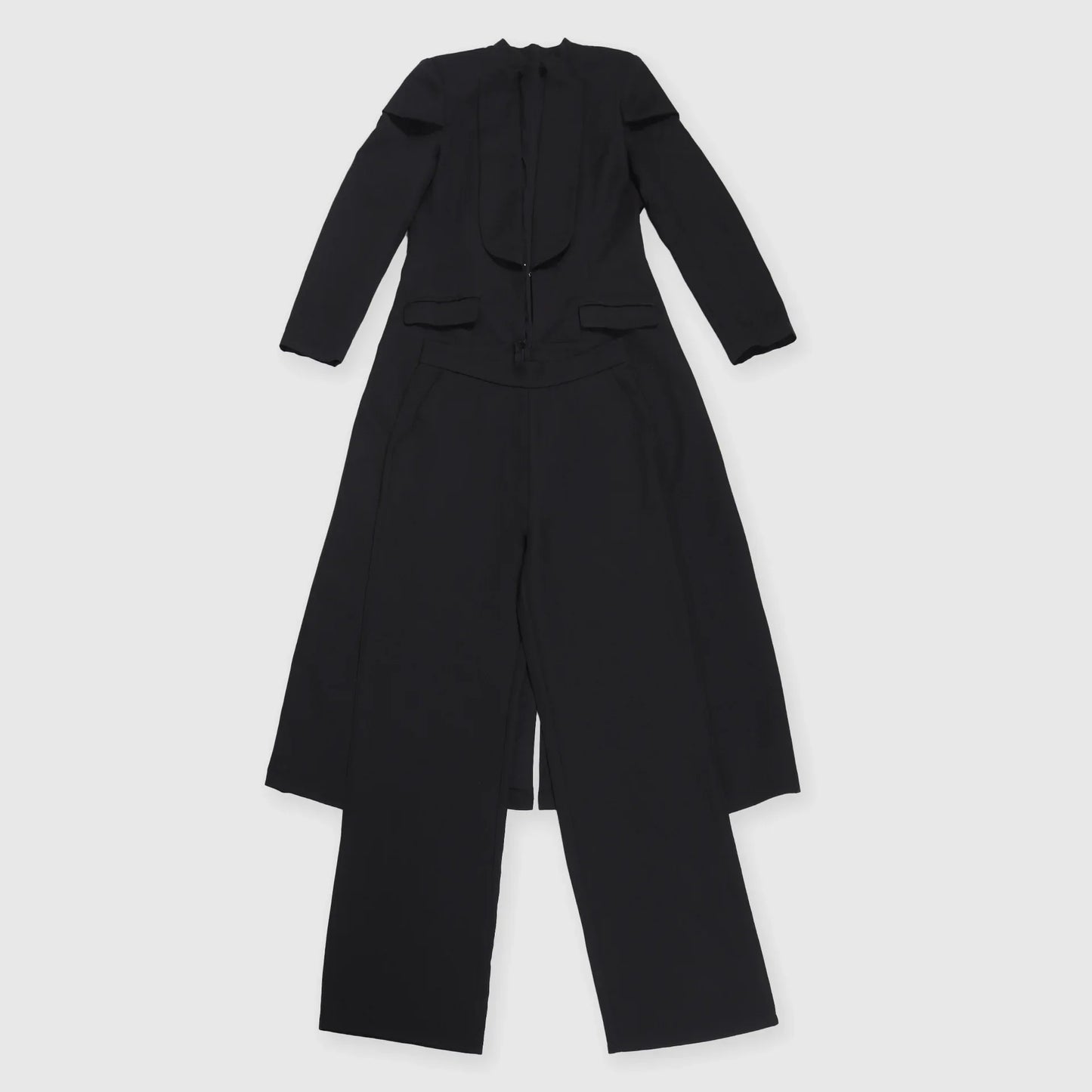 Wide leg pants from the women's blazer coat set, featuring a flattering high waist design and crafted from medium stretch polyester, ideal for a stylish office lady look.