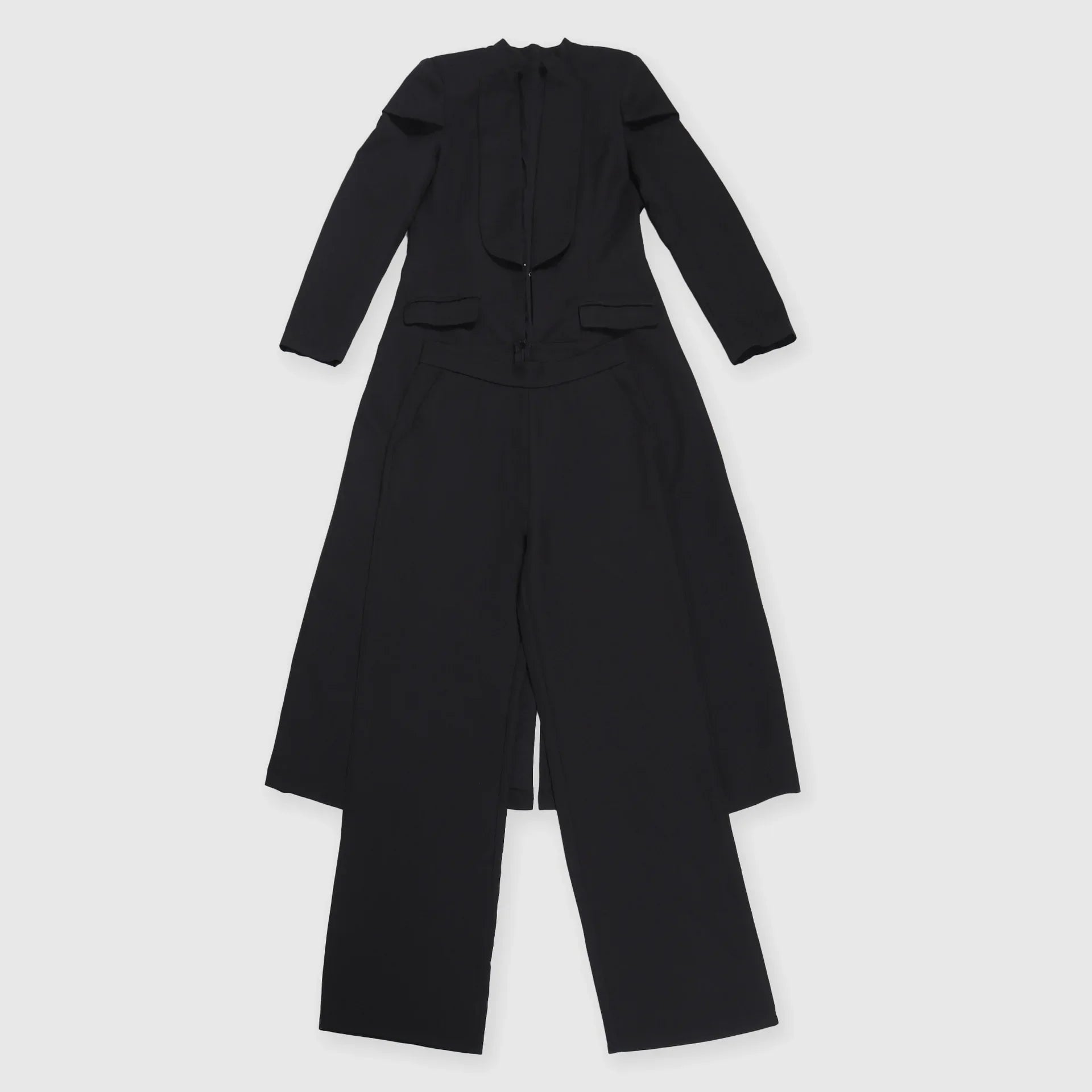 Wide leg pants from the women's blazer coat set, featuring a flattering high waist design and crafted from medium stretch polyester, ideal for a stylish office lady look.