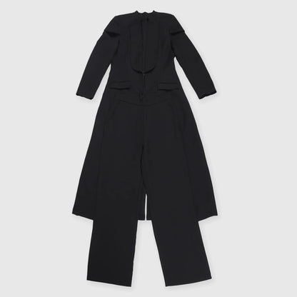 Wide leg pants from the women's blazer coat set, featuring a flattering high waist design and crafted from medium stretch polyester, ideal for a stylish office lady look.