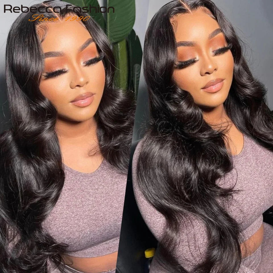 Luxury 180D Body Wave Lace Front Wig crafted from Brazilian human hair, showcasing a stunning wavy texture and transparent lace finish.