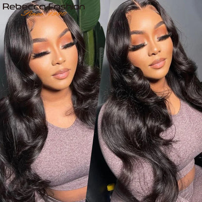Luxury 180D Body Wave Lace Front Wig crafted from Brazilian human hair, showcasing a stunning wavy texture and transparent lace finish.