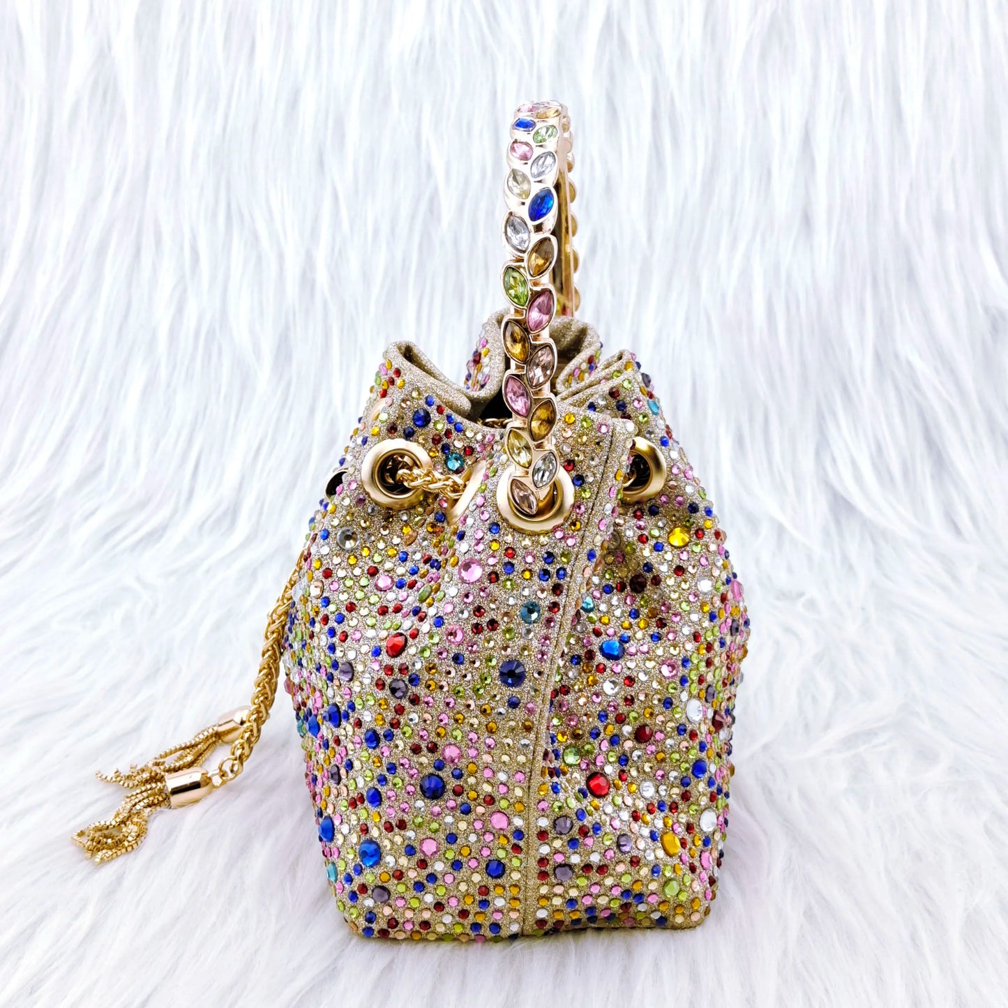 Elegant gold glitter high heels with rhinestone designs for women, perfect for parties and special occasions.