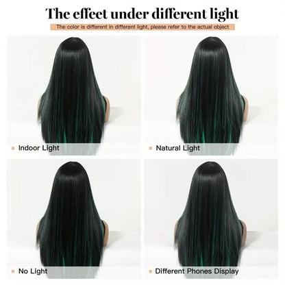 Elegant 26-inch long black and red synthetic wig, perfect for luxurious daily wear and stunning cosplay.