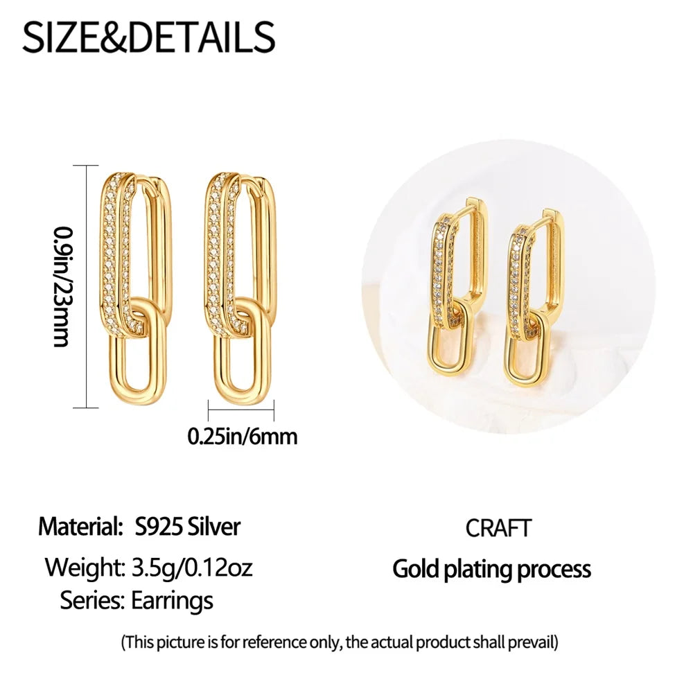 Chic geometric double square buckle earrings crafted from 925 sterling silver, exemplifying modern elegance for discerning women.