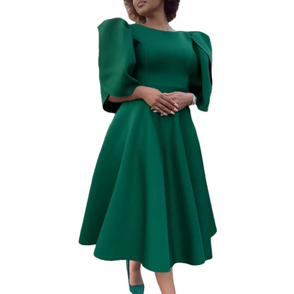 High-waisted elegant mid-calf dress for women featuring a classic pleated design, showcasing a fashionable sexy and club style.