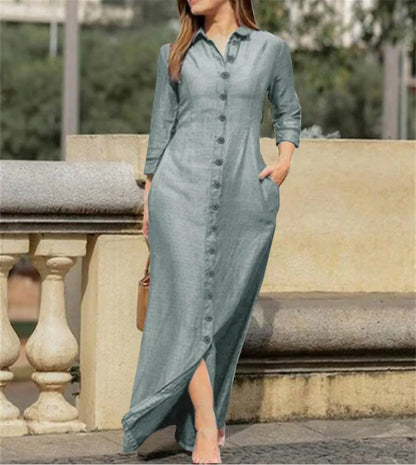Stylish office lady shirt dress, showcasing full sleeves and a straight silhouette, crafted from breathable polyester for ultimate comfort.