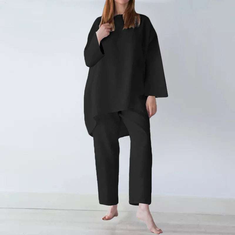 Beautifully crafted women’s office blouse and trouser set, encapsulating vintage charm and modern elegance.