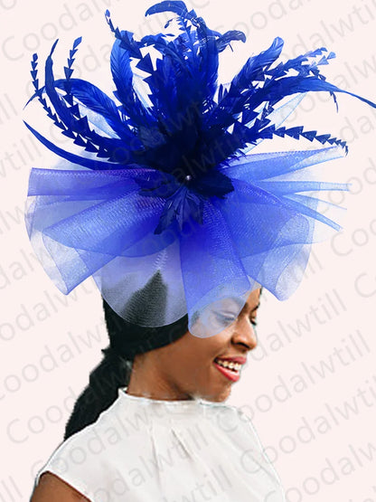 Stunning feathered embellishments on a stylish Kentucky Derby fascinator hat for women, ideal for upscale parties and formal occasions.