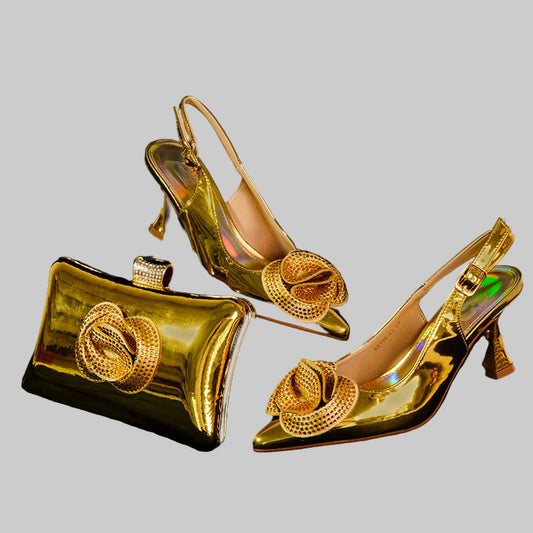 Elegant gold high heel ankle strap pumps for women with pointed toe design, perfect for glamorous parties and sophisticated events.