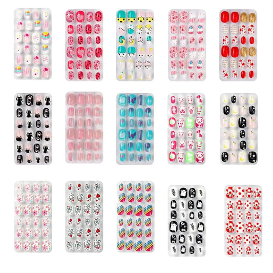 Stylish acrylic false nails for girls, showcasing vibrant candy flower art, ideal for festive occasions and parties.