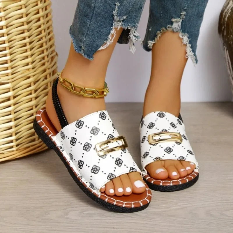 Elegant flat sandals for women, perfect for casual occasions, crafted from high-quality PU material and available in various sizes.