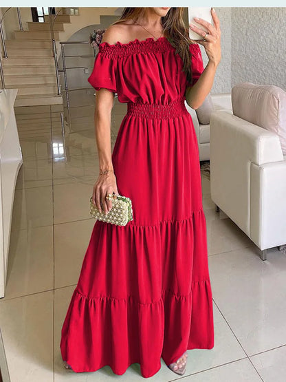 Vibrant red bohemian dress designed for middle-aged women, highlighting loose fit and non-stretch polyester for pleasant wear during warm seasons.