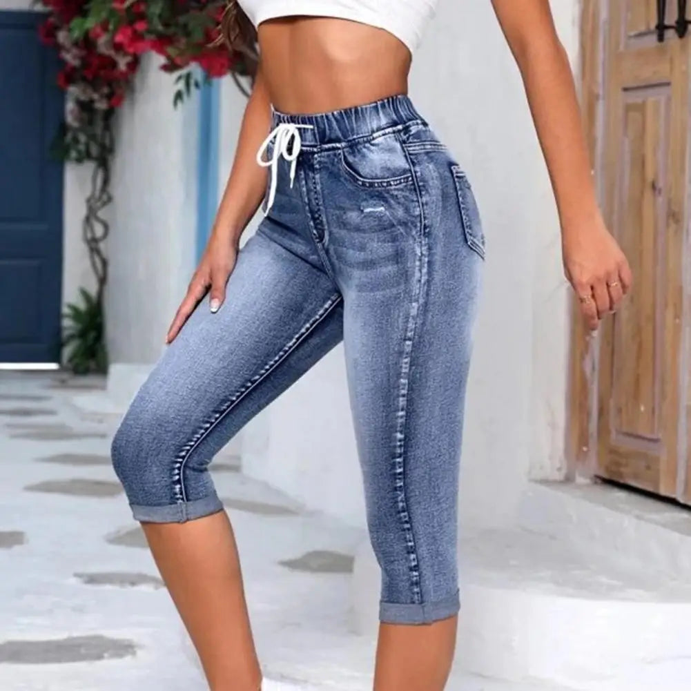 Stylish knee-length pencil pants for women, designed with high stretch polyester for optimal elegance and ease of movement.