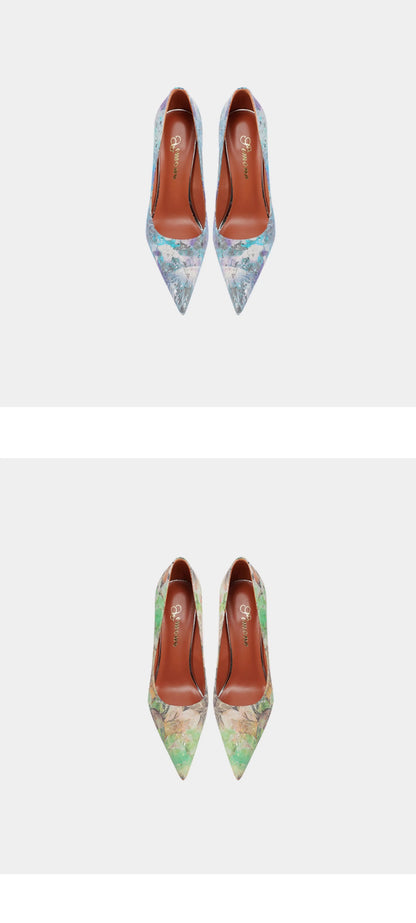 Stylish floral pointed toe high heels by ZHUISHU for women, featuring a distinctive heel, ideal for stylish spring and autumn wear.