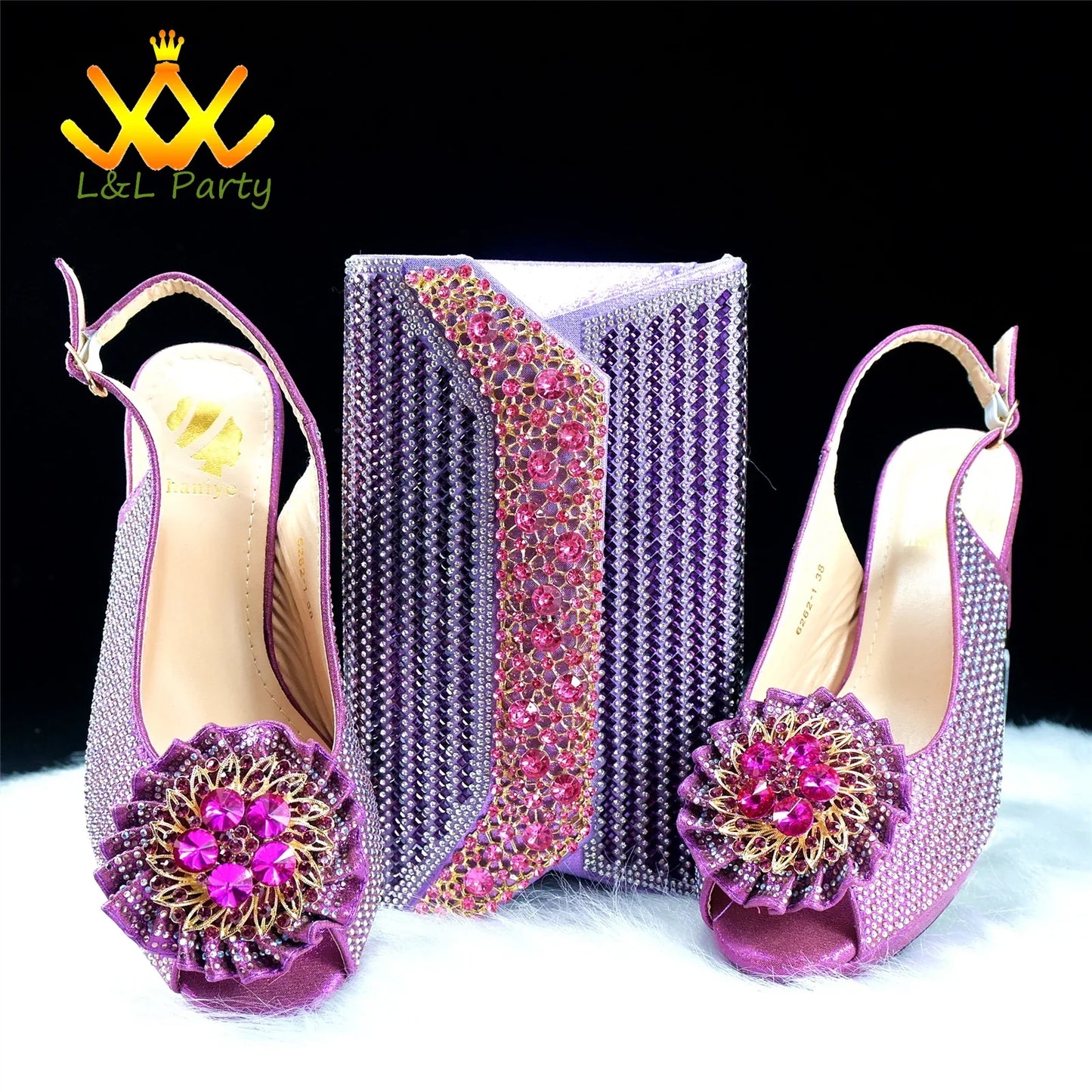 Close-up of the shimmering green crystals on Italian women's platform sandals, highlighting the luxurious details suitable for parties.