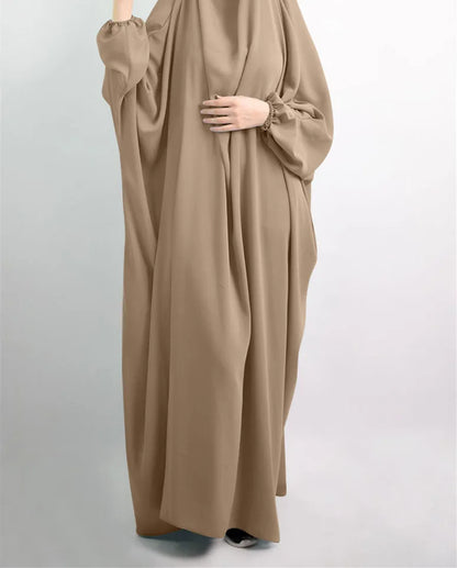 Luxurious one size casual polyester abaya dress with slight stretch, perfect for middle-aged women who appreciate style and comfort.