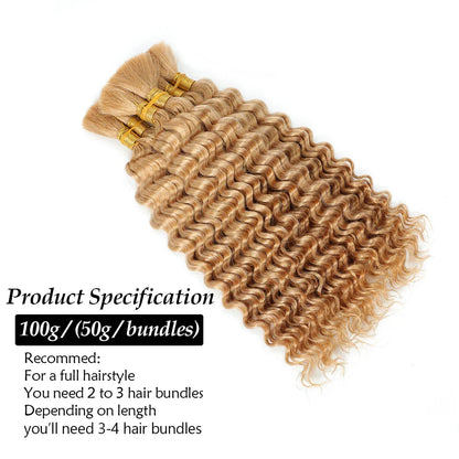 High-end Brazilian Human Hair for Braiding, 18 Inch Deep Wave in Beautiful Brown Tone