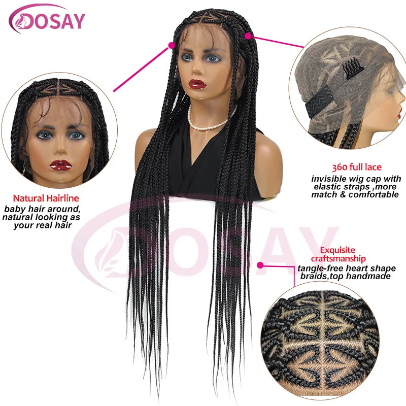 Luxury 36-Inch Heart Box Braids Lace Wig showcasing a full lace design, perfect for trendy styles among Black women.