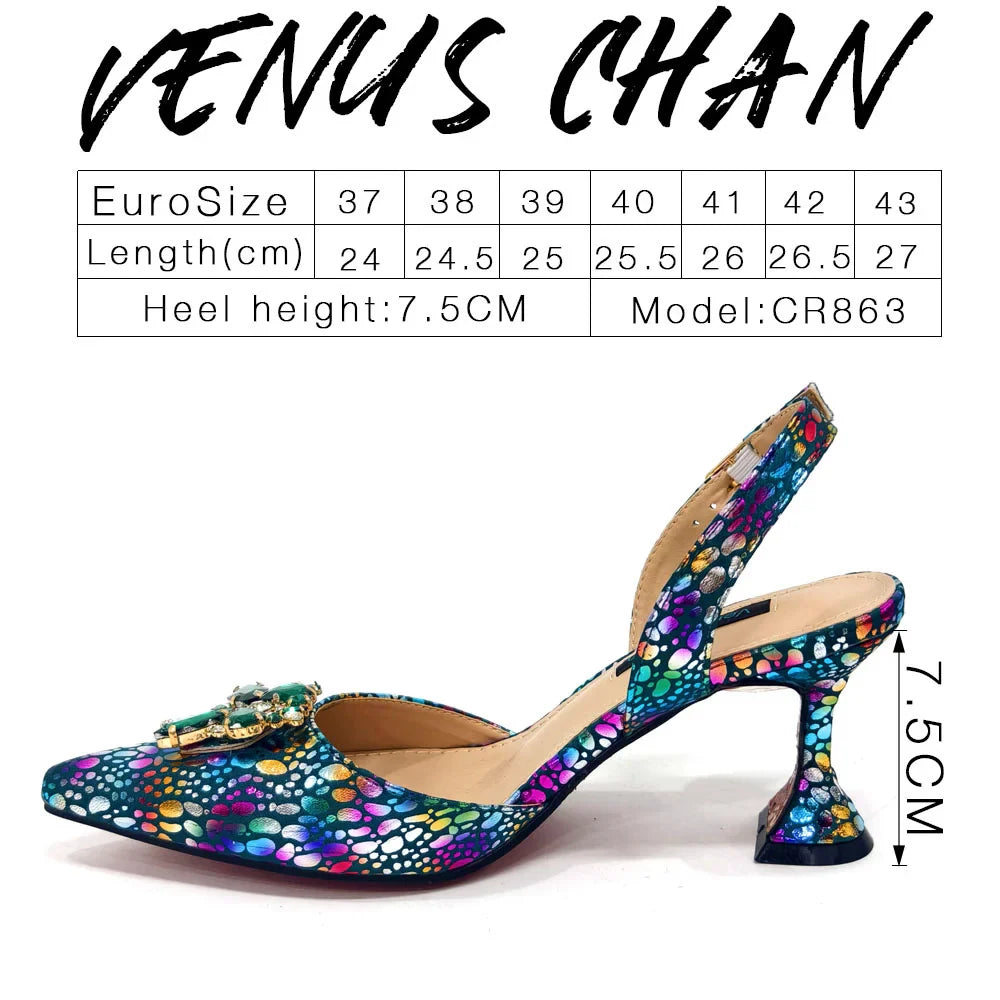 Fashionable women's shoe set including crystal encrusted pointed toe heels and chic handbag, timeless elegance for parties and weddings.