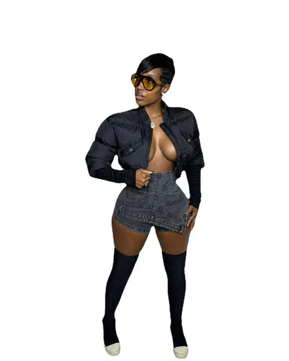 High-end CM.YAYA denim collection presenting full-length wide leg flare jeans with unique hollow cutouts, ideal for elevating your fashion statement.