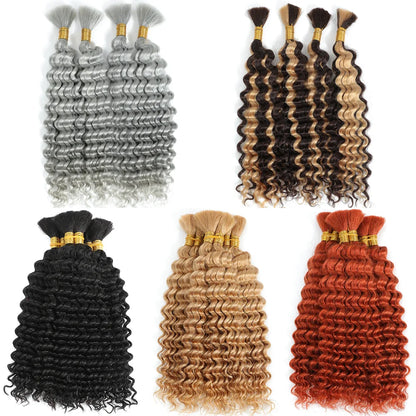 Close-up of 100% Brazilian human hair braiding strands in vibrant deep wave curl pattern, perfect for glamorous hairstyles.