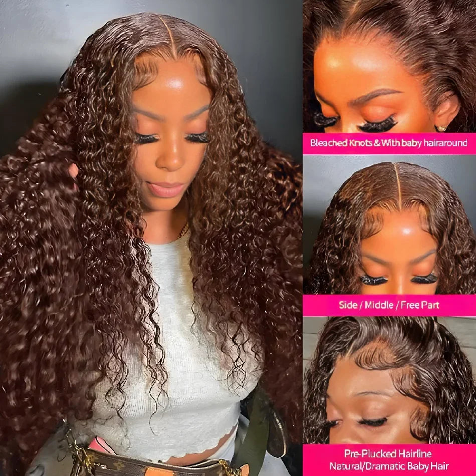 Full view of the luxurious Kinky Curly Lace Front Wig, modelled to display the voluminous 250% density and rich chocolate brown colour, perfect for elegant styling.