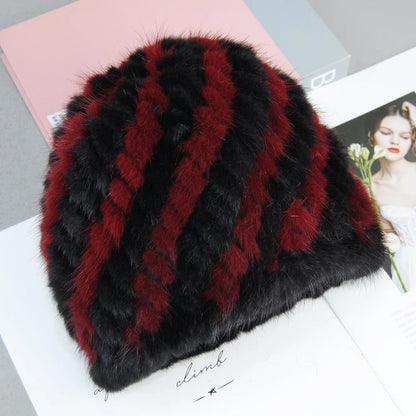 Elegant fluffy winter cap for women, perfect for casual outings, showcasing exquisite mink fur texture.