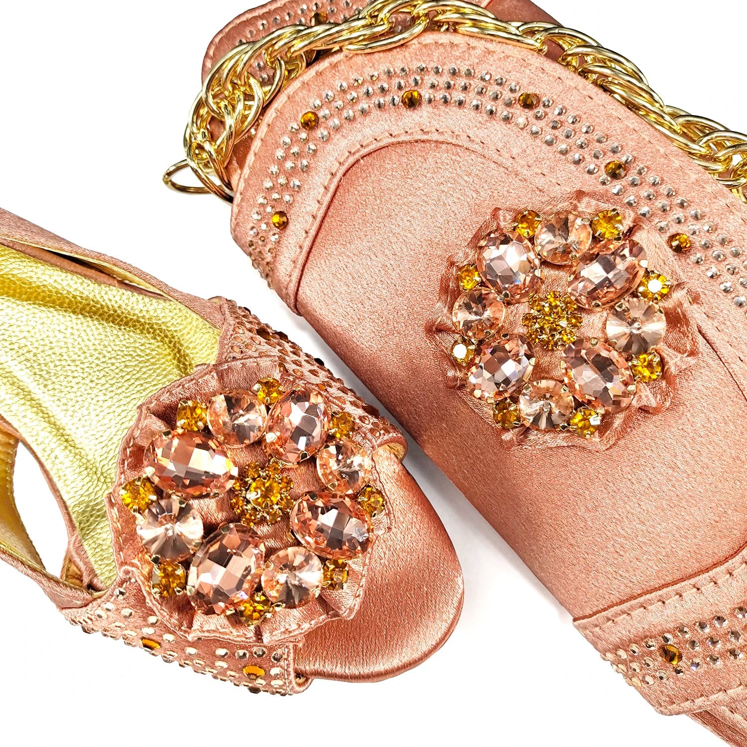 Stylish peach peep-toe heels with high round heel, featuring a secure buckle strap, ideal for weddings and sophisticated events.