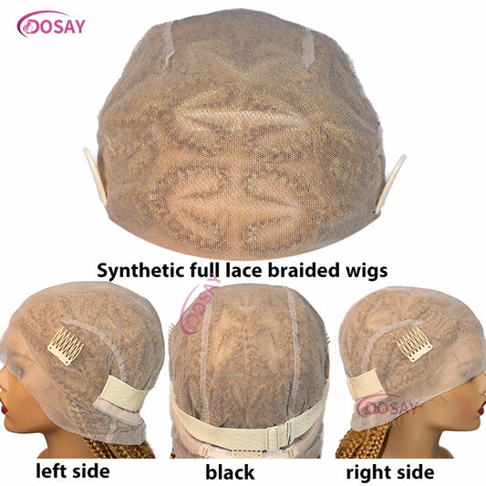 Detailed view of the 36" Heart Box Braided Lace Front Wig, featuring Swiss Lace for ultimate comfort and a sophisticated braided design in an eye-catching blonde and black colour scheme.