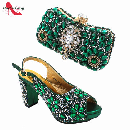 Glamorous crystal shining footwear and handbag set for women, perfect for weddings and upscale events.