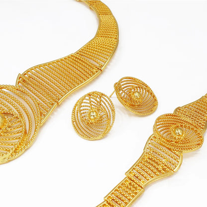 Stylish 18K gold plated ring featuring geometric accents, an exquisite addition to the bridal jewelry set for women.