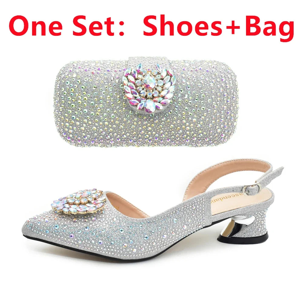 Matching handbag for Italian women's rhinestone pumps, crafted in fine materials with elegant design elements, perfect for formal occasions.