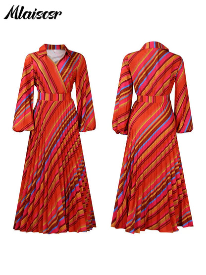 Graceful V-neck pleated midi dress by Mlaiscsr, crafted for middle-aged women seeking fashionable and comfortable attire.