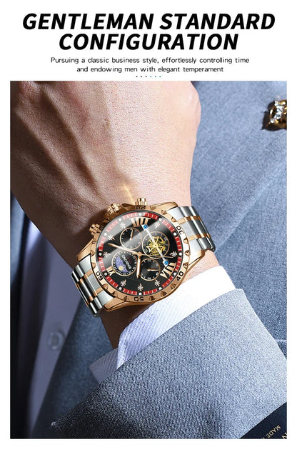 Stylish men's wristwatch with stainless steel band and push button hidden clasp, combining luxury with functionality for everyday wear.