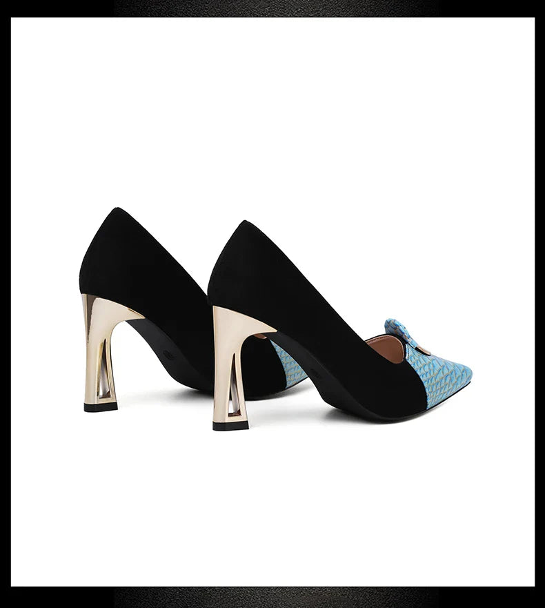 Stylish close-up of luxury women's slip-on fashion pumps with a pointed toe design, ideal for dressy occasions and modern elegance.