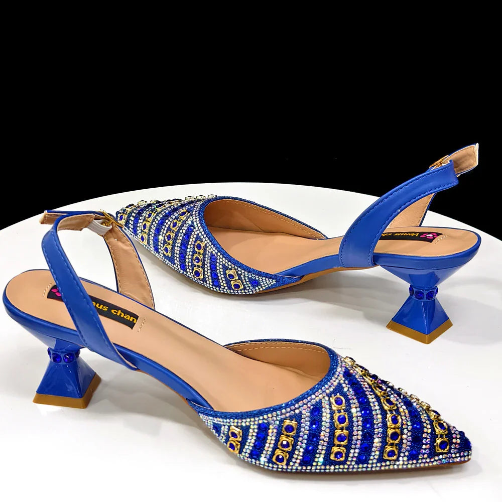 Luxurious women's Italian design pointed toe heel with elegant rhinestones for summer weddings.