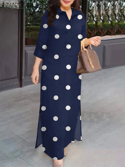 Classic, stylish plus-size women's sundress in a vibrant polka dot design, capturing the essence of casual chic for summer outings.