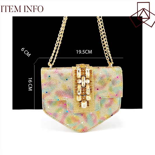 Stylish gold Italian handbag from QSGFC, beautifully matching with high heel pumps, designed for women, ideal for special occasions.