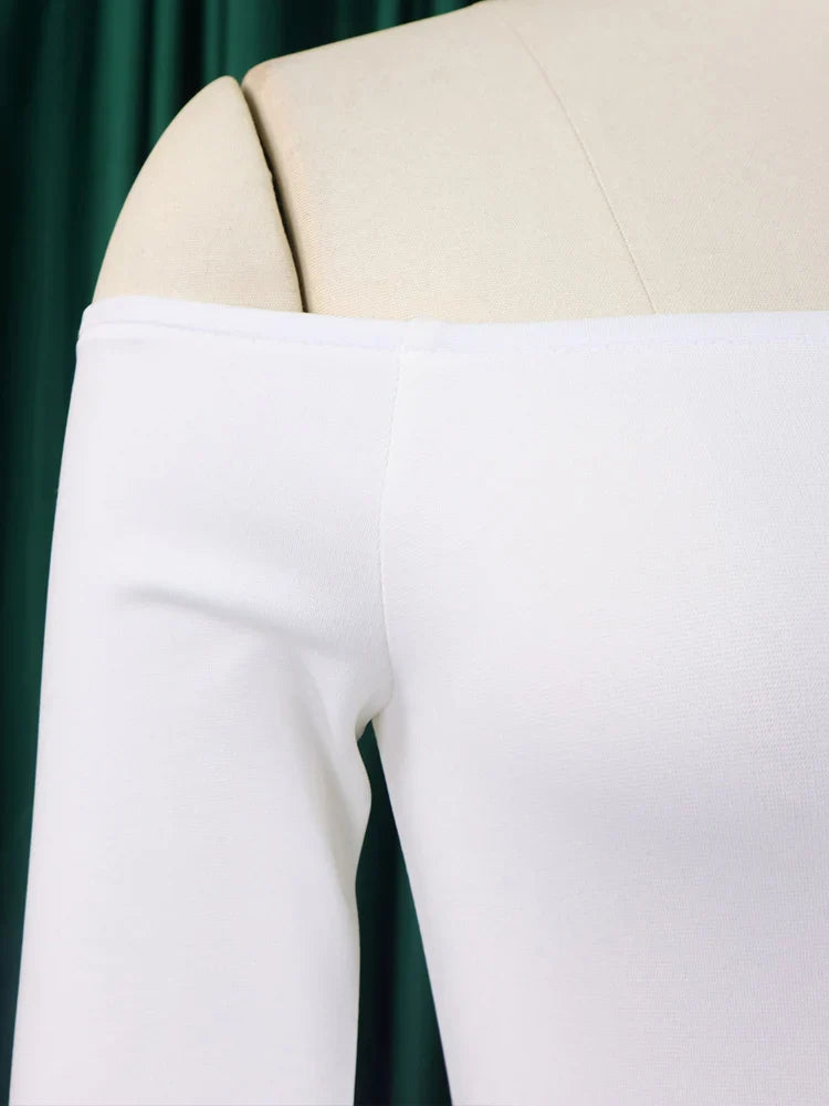 Beautifully draped FairyShely Plus Size Off Shoulder Long Sleeve Bodycon Dress designed for curvy women, featuring a stunning O-neckline.