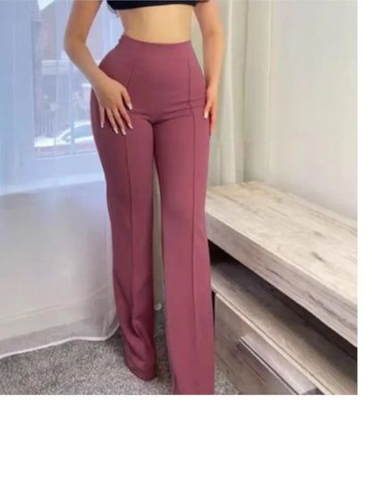 Elegant women's high waist flare pants in solid black, perfect for casual office attire and stylish outings.