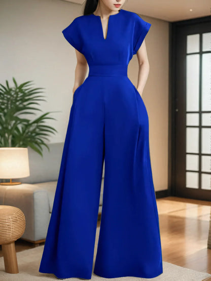 Fashion-forward sleeveless jumpsuit for women, emphasizing comfort and luxury with a mid-rise waist and full-length pant.