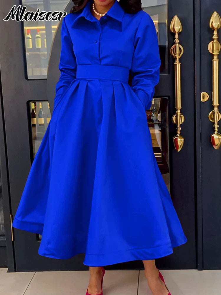 Mlaiscsr office lady dress in khaki, highlighting the subtle pleats and loose fit design, designed for women in sizes S-XXXL for versatile, chic office attire.