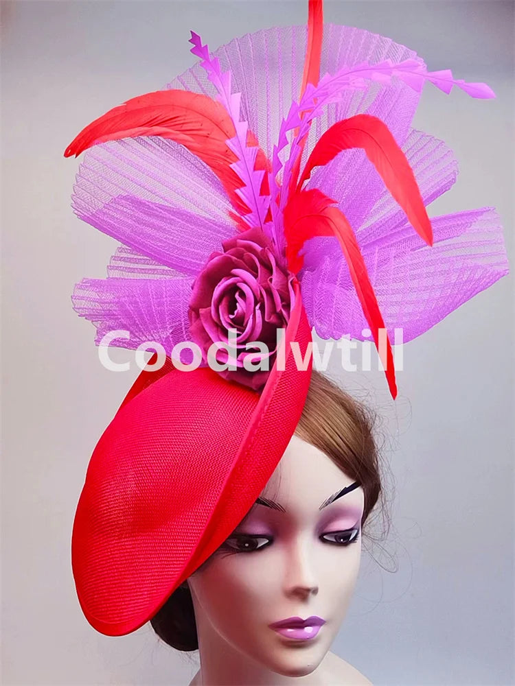 Elegant headband hat with floral accents, ideal for formal occasions and sophisticated style.