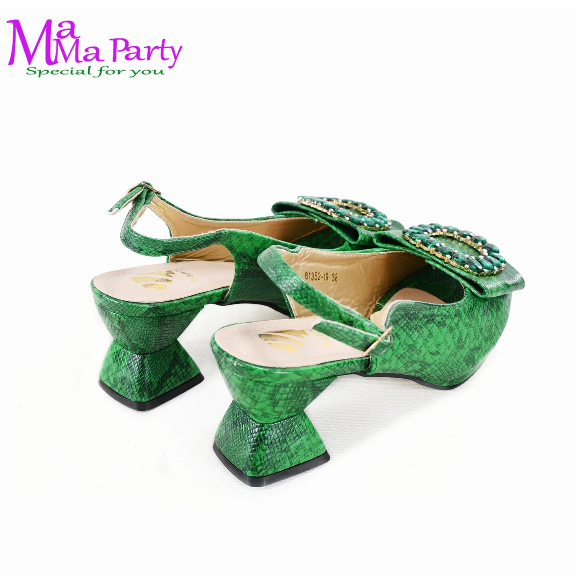 Detailed view of the yellow peep toe pumps featuring a buckle strap and square heel, perfect for summer events and weddings.