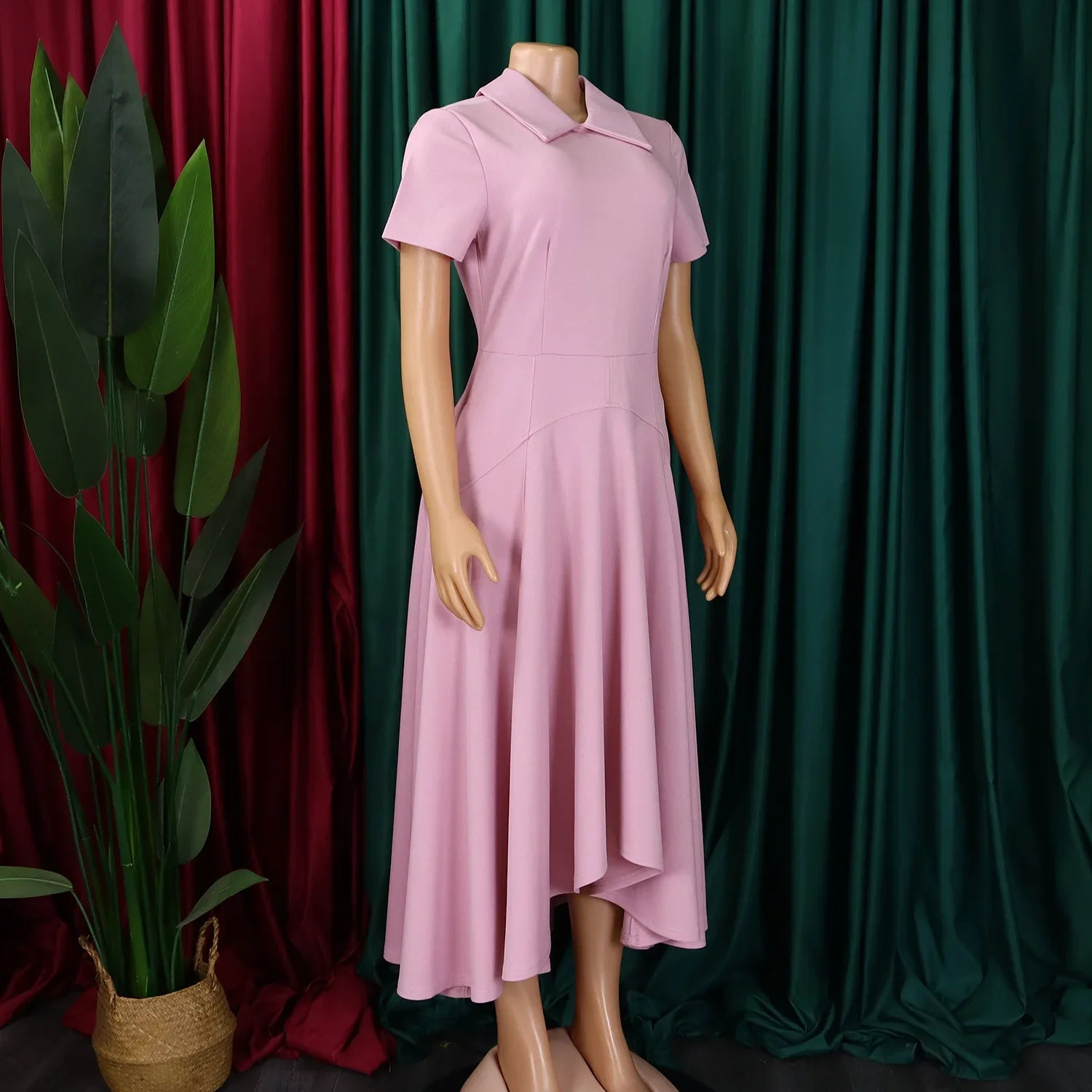 Irregular length Women's Pleated Church Dress featuring a charming Peter Pan collar by Hot Trends Area.