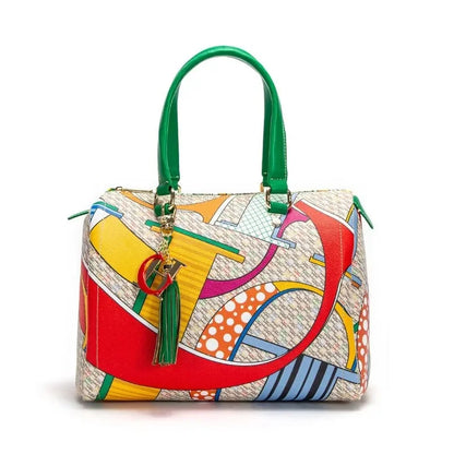 Luxury women's commuter crossbody bag featuring a vibrant printed monogram, ideal for casual outings and daily use.