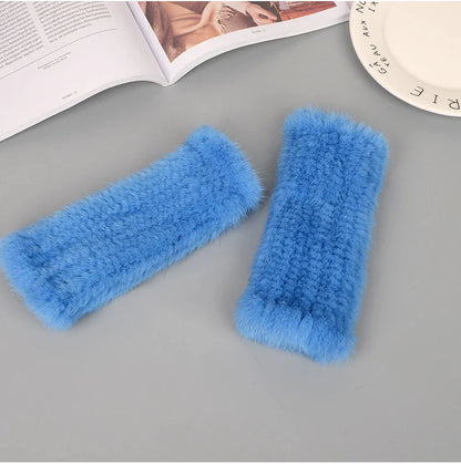 Luxury women's 100% real mink fur half finger knitted gloves in chic style, ideal for comfortable typing and keeping hands warm.
