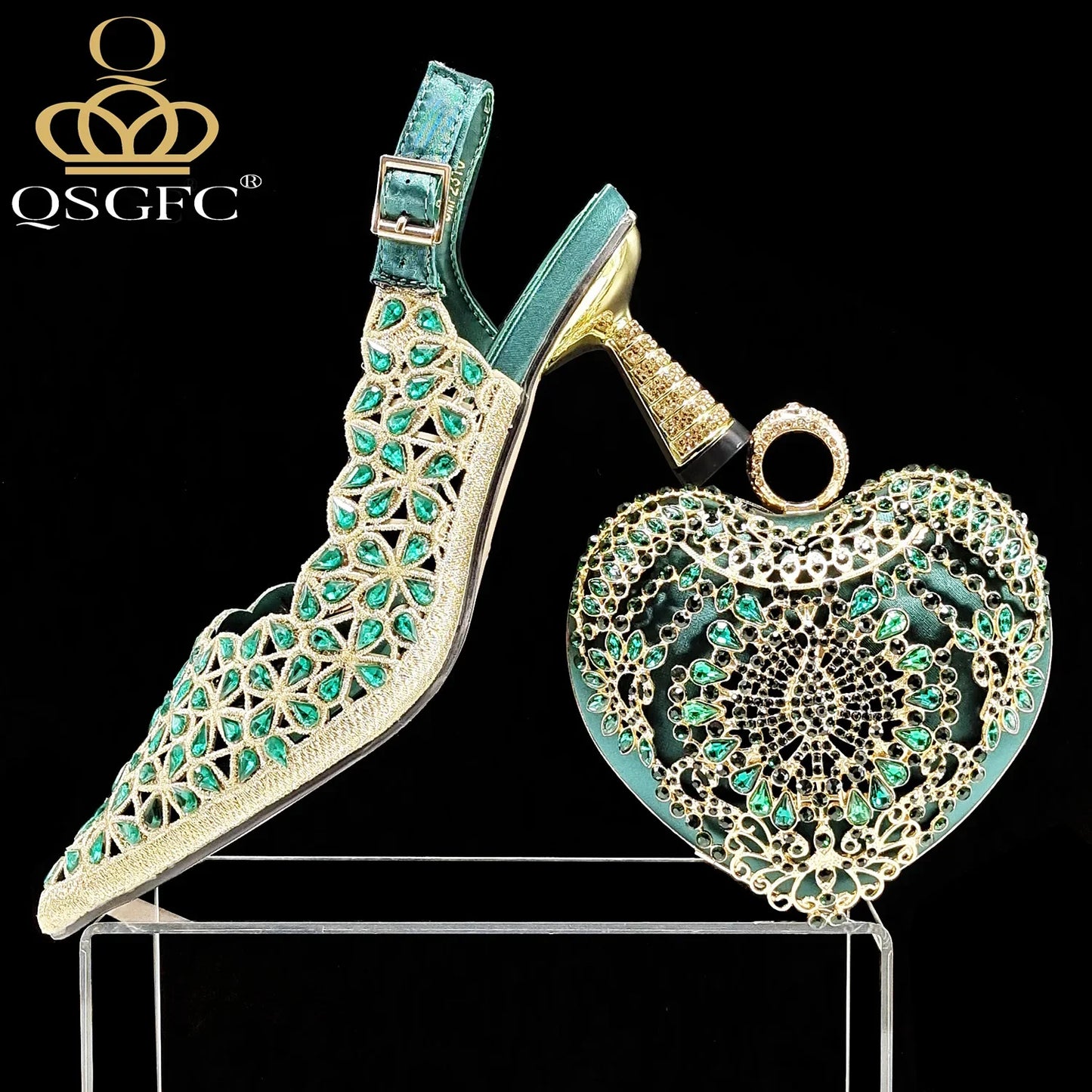 Stylish matching fuchsia handbag featuring a long chain shoulder strap, designed for pairing with QSGFC heel pumps, ideal for sophisticated occasions.