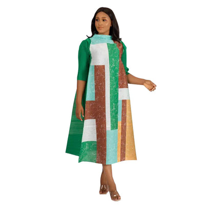 Beautifully crafted Plus Size O-Neck dress with pleats and delicate Dashiki patterns, representing traditional African clothing elegance for women.